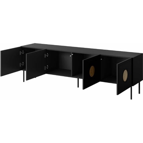 Meuble TV PALACE 200 cm 4D noir mat / chêne craft