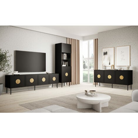 Meuble TV PALACE 200 cm 4D noir mat / chêne craft