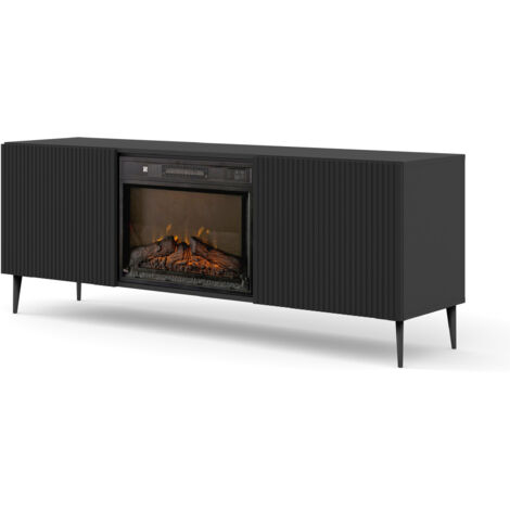 Meuble TV RAVENNA 170 cm 2D cheminée noir électrique (1/5)