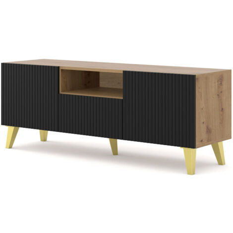 Meuble TV Ravenna B 150 cm 2D1S Artisan Noir, Pieds Dorés (1/5)