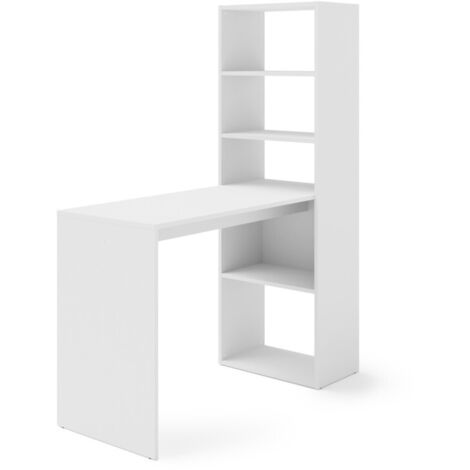 Bureau HARMONY avec bureau d'ordinateur et étagères en blanc mat (1/5)