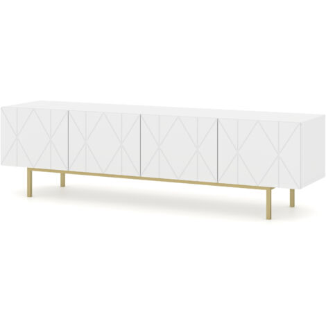 Meuble TV KAIRO 180 cm 4D fraisage blanc mat (1/5)