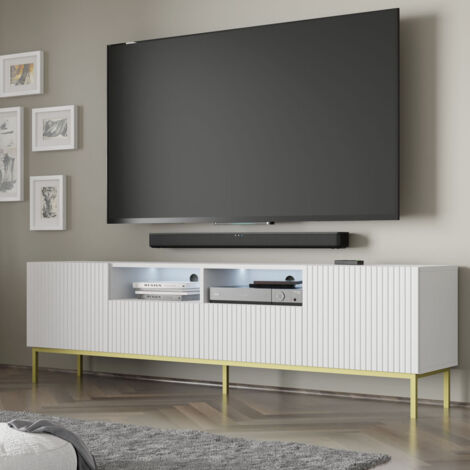 Meuble TV Ravenna B 200 2D2S blanc mat cadre doré (1/5)