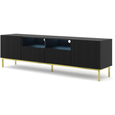 Meuble TV Ravenna B 200 2D2S noir mat cadre doré (1/5)