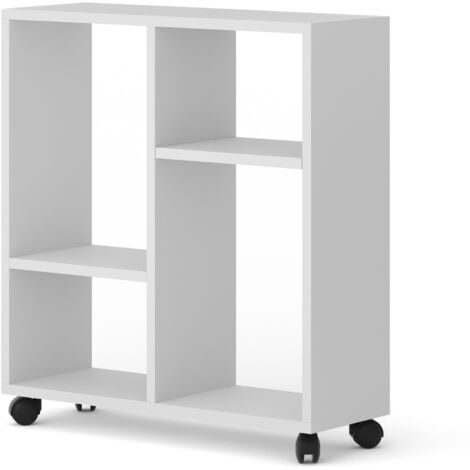 Table basse bibliothèque TRASCO 2 blanc mat sur roulettes (1/4)