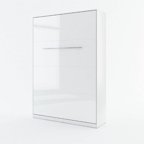 Bim Furniture – Lit escamotable 140x200 cm vertical blanc brillant – Panneau stratifié 22 mm – Système de blocage pour sécurité – Montage mural inclus (1/8)