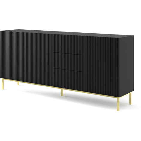 Commode RAVENNA B 200 cm 3D3S fraisé noir mat + cadre (1/5)