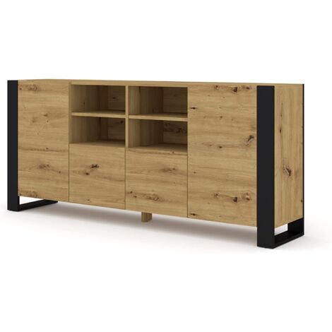 Bim Furniture – Commode MONDI 188x84x40cm – Chêne noir mat – 4 tiroirs – Panneau stratifié écologique – Design moderne sans poignées (1/4)