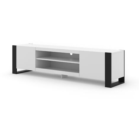 Bim Furniture – Meuble TV moderne 188 cm blanc mat – Panneau stratifié 16 mm – 2 étagères ouvertes et 2 compartiments fermés – Écologique CARB (1/6)