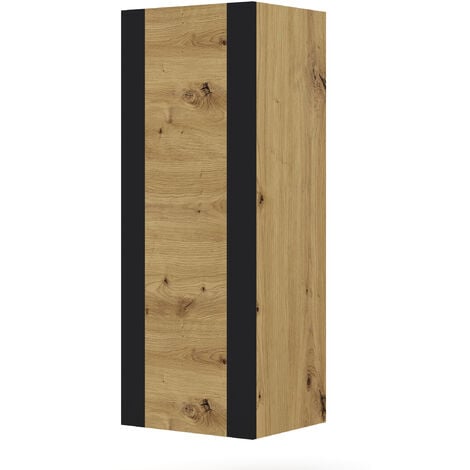 Vitrine suspendue pleine MONDI 125 cm chêne artisanal / noir mat