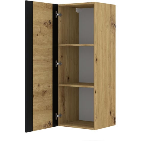 Vitrine suspendue pleine MONDI 125 cm chêne artisanal / noir mat