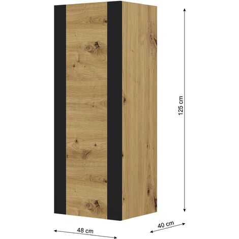 Vitrine suspendue pleine MONDI 125 cm chêne artisanal / noir mat