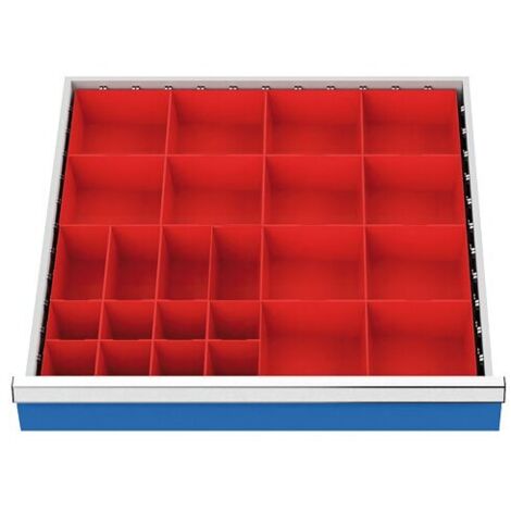Schubladeneinteilung R 24-24 mit Kleinteilekästen für Front 100 mm Maße in mm (BxT): 600 x 600 (1/3)