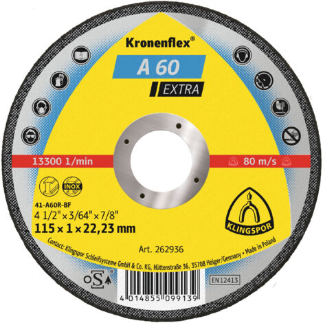 Klingspor Kronenflex A 60 Extra Trennscheiben 115 x 1 x 22,23 mm gerade 25 Stück (1/5)
