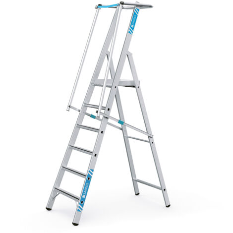 Plattformleiter 6 Stufen Alu.Plattf. L400xB400mm einklappbarem Sicherh.-Geländer (1/5)
