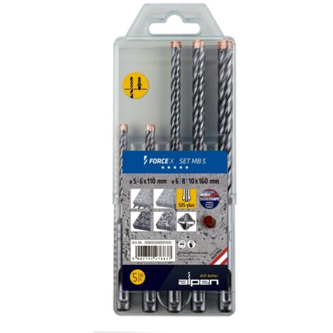 Hammerbohrersatz Force X 5-tlg.SDS-plus Ku.-Box ALPEN (1/4)