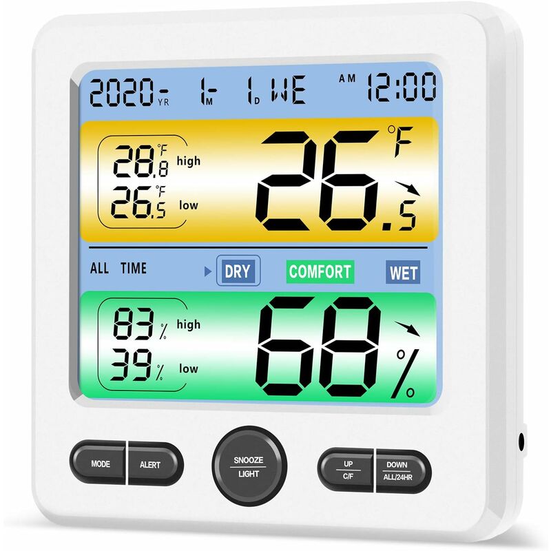 TS-6211 LCD Wall-Mounted Desktop Indoor High-Precision Thermometer Hygrometer Household Electronic Alarm Clock - White