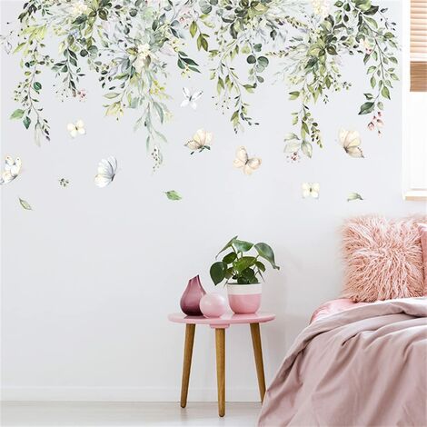 Other wall decor, Green plants wall stickers vines, green leaves wall  stickers, hanging branch peel and stick watercolor wall stickers green  strings