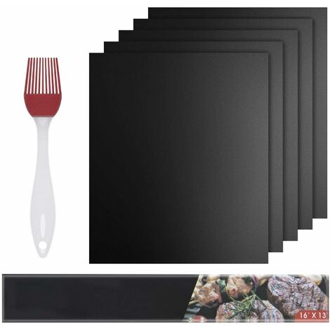 SOEKAVIA Cooking Mats, Set of 5 BBQ Cooking Mats Silicone Brush Barbecue Oven - 40cm * 33cm - Non-stick Grill Reusable Cooking Mats Gas Barbecue