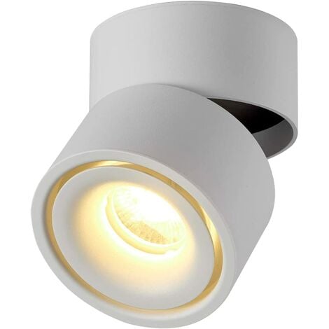 SOEKAVIA Indoor 10W LED Floodlight, Ceiling Lamp Adjustable 360 ​​° Rotating and surface lighting COB LED 10x10cm / Aluminum Wall lamp (White-3000K) [Energy class A +] [Energy class A +]