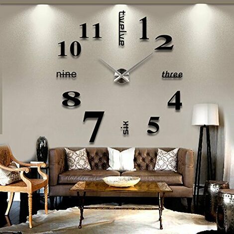 3D Wall Clock, 3D Visual Stickers DIY Wall Clocks, Frameless Wall Clocks DIY Clock Modern Wall Sticker Mirror Surface Sticker Home Decor Quartz Clock (Black) SOEKAVIA