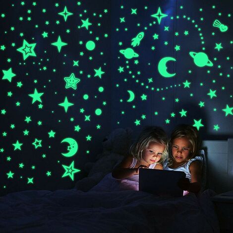 Glow in The Dark Stars - Glow Stars Stickers for Ceiling Self Adhesive 3D Glowing Stars and Moon for Starry Sky Wall Decals for Kids Rooms Wall