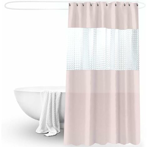 Shower curtain, waterproof and undeformable Bath curtain Washable bath curtain 180x200cm with 12 hooks (pink)