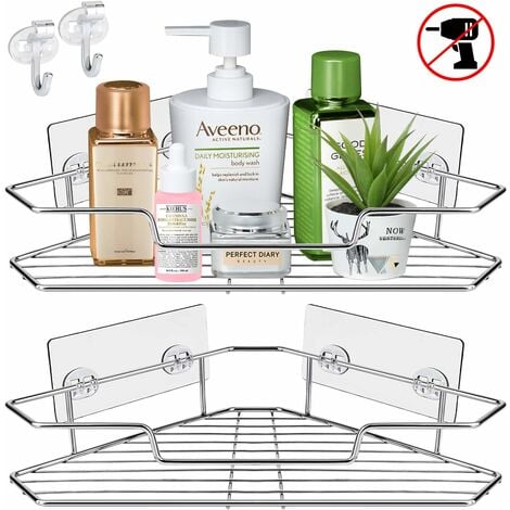 Corner Shower Caddy 2-Pack, No Drilling Shower Rack, Adhesive Shower Corner  Shelf with 2 Movable Hooks, Rustproof Aluminum Bathroom Storage Organizer