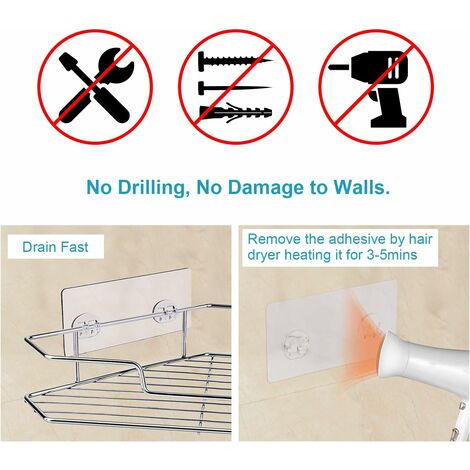 2 PACK No Drilling Shower Corner Shelf Adhesive Bathroom Wall