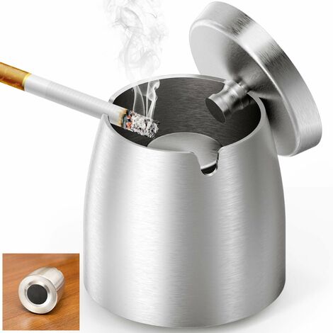 Outdoor ashtray with cover Large stainless steel wind ashtray Outdoor and  indoor ashtray Table ashtray with non-slip base for office decoration -B  SOEKAVIA