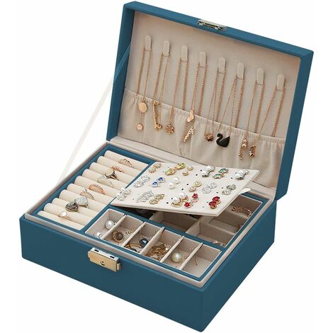 Women's Jewelry Box, 2 Layer Lockable Leather Jewelry Box Jewelry Organizer, Small Jewelry Storage Case Ring Storage Earrings Necklaces (green) SOEKAVIA