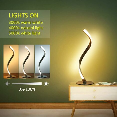 White Remote Control Spiral Table Lamps Modern Curved LED Desk Lamp Dimmable LED Bedside Table Lamp 12W Warm White Light Minimalist Night Stand reading light for Office 