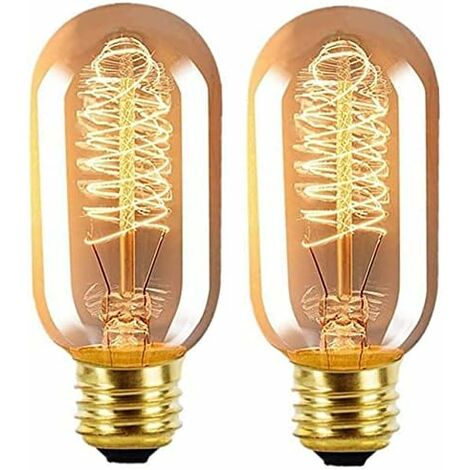 Vintage Edison Light Bulb Dimmable 40W E27 Screw Decorative Retro Filament Light Bulb Squirrel Cage T45 Tube Incandescent Bulb, Pack of 2
