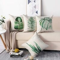 SOEKAVIA Set of 4 Cushion Cover 45x45cm Cotton Linen Decorative Car Pillow Case Sofa Home Decor Cushion Covers (Single Green Leaf)