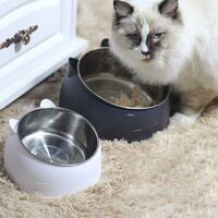 SOEKAVIA Cat Food Bowl 400ml Stainless Steel Pet Bowl Non-Slip Anti-spill Base Rubber Mat Large Dog Bowl Blue