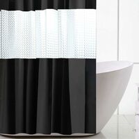 Shower curtain, waterproof and undeformable Bath curtain Washable bath curtain 180x200cm with 12 hooks (black)