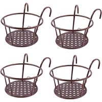 4 pieces of round hanging railing flower pot wrought iron hanging basket flower pot stand plant stand rail metal fence flower pot assembly plant stand used for terrace balcony porch fence shelf container SOEKAVIA