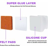 32 pieces of square silicone chair leg floor protection pad with felt pad non-slip furniture leg caps to prevent scratches and noise, suitable for chair legs 30-45 mm (white)
