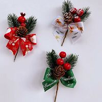 20 PCS Christmas Berry Stems Pine Branches 10 CM Artificial Red Berry Picks with Pinecones and Bow Artificial Pine Cones Branch Craft Wreath Pick for DIY Xmas Garland Wreath Crafts Decor