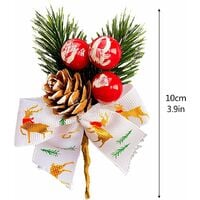 Pack of 20 pieces of Christmas berry stems and pine branches. 10 cm artificial red berries selected with pine cones and bows. Artificial pine cone branches craft garland selection for DIY Christmas garland garland craft decoration (green)