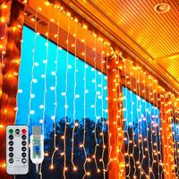 Curtain Fairy Lights, 3m x 3m Warm White Gazebo Lights Outdoor Waterproof USB Powered, Christmas Window Lights with Remote Control for Outdoor, Indoor, Gazebo, Patio, Wedding, Christmas
