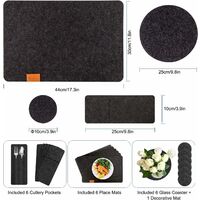 Placemats, Felt Placemats Including Coasters and Cutlery Bags, Table Place Mats Set of 6 Heat Resistant, Washable, Non-Slip for Dinner Party Home