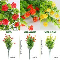 Outdoor Fake Flowers 8 Bunch for Home Decor, Plastic Artificial Plants and Flowers for Outside Hanging Planters Window Box, Artificial Flowers Bulk for Patio Porch Wedding Party Decorations, Red Yellow Orange