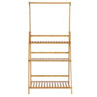 3-Tier Bamboo Plant Stand, Stable Reliable and Durable, Plant Pots Ladder Shelf with Hanging Rod, for Outdoor Balcony Indoor Living Room, Foldable Garden Plant Shelf