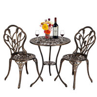 Home Source Grey Bistro Set Outdoor Patio Garden Furniture Table and Metal Frame, 2 Chairs