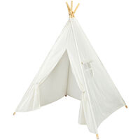 Kids Teepee Tent, Classic Indian Play Tent for Child, Foldable Playhouse for Indoor or Outdoor Play, Cotton Canvas Children Tents for Girl and Boy with Carry Bag （White）