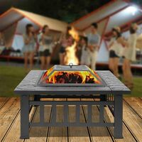 Fire Pit with BBQ Grill Shelf,Barbecue Brazier,Table Brazier Garden Patio Heater/BBQ/Ice Pit with Waterproof Cover (3 in 1Fire Pit Table & Grill) (square)