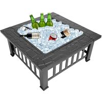 Fire Pit with BBQ Grill Shelf,Barbecue Brazier,Table Brazier Garden Patio Heater/BBQ/Ice Pit with Waterproof Cover (3 in 1Fire Pit Table & Grill) (square)