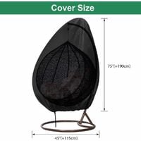 Patio Hanging Chair Cover, Waterproof Egg Chair Cover Rip Proof 210D Heavy Duty Oxford Fabric Windproof, Anti-UV Rattan Wicker Swing Chair Cover (190 x 115cm)