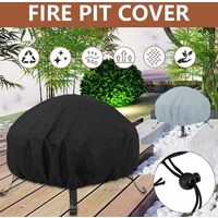 Round Fire Pit Cover Garden Patio Protective Cover Breathable Waterproof Dustproof Heavy Duty Furniture Covers for Stove (122x46cm, Black)